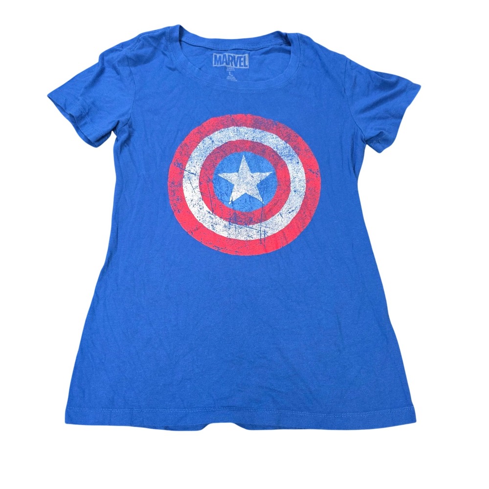 Marvel Blue Short Sleeve Tee with Red & White Captain America Shield